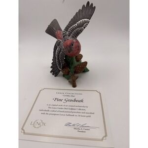 LENOX 1999 "PINE GROSBEAK" Hand Painted Fine Porcelain Red Bird Gray With COA